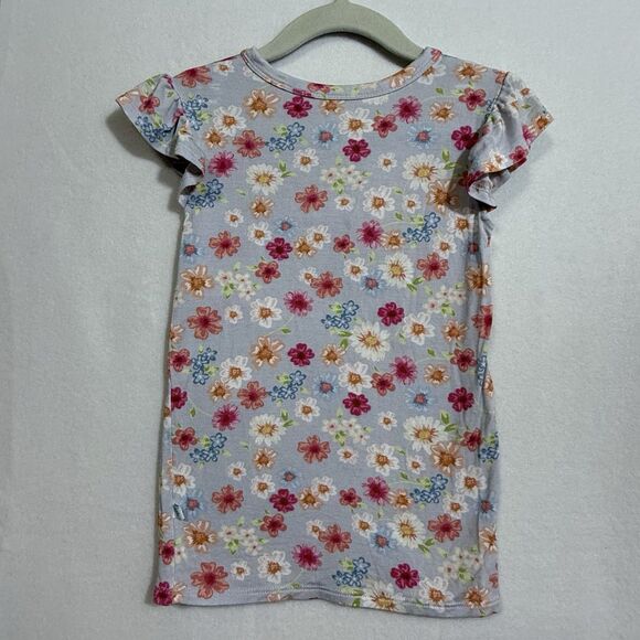 Posh Peanut Carissa Purple Floral Ruffle Sleeve Bamboo Henley T-Shirt Girl's 5T - Picture 2 of 7